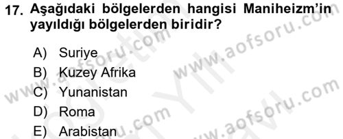 Yaşayan Dünya Dinleri Dersi 2017 - 2018 Yılı (Vize) Ara Sınav Soruları 17. Soru
