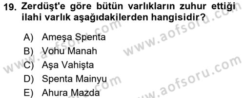 Yaşayan Dünya Dinleri Dersi 2017 - 2018 Yılı (Vize) Ara Sınav Soruları 19. Soru