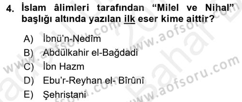 Yaşayan Dünya Dinleri Dersi 2017 - 2018 Yılı (Vize) Ara Sınav Soruları 4. Soru