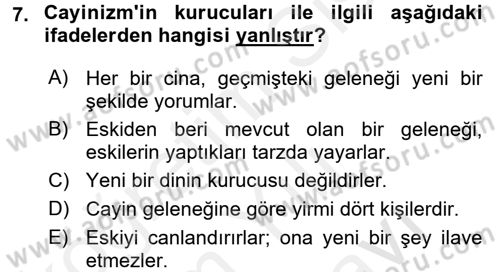 Yaşayan Dünya Dinleri Dersi 2017 - 2018 Yılı (Vize) Ara Sınav Soruları 7. Soru