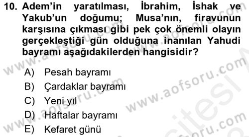 Yaşayan Dünya Dinleri Dersi 2017 - 2018 Yılı (Final) Dönem Sonu Sınav Soruları 10. Soru