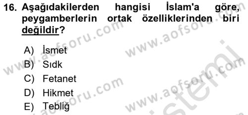 Yaşayan Dünya Dinleri Dersi 2018 - 2019 Yılı 3 Ders Sınav Soruları 16. Soru