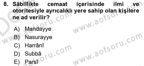 Yaşayan Dünya Dinleri Dersi 2018 - 2019 Yılı 3 Ders Sınav Soruları 8. Soru