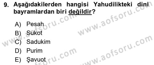 Yaşayan Dünya Dinleri Dersi 2018 - 2019 Yılı 3 Ders Sınav Soruları 9. Soru
