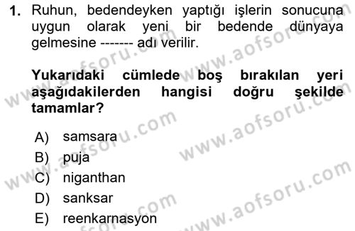 Yaşayan Dünya Dinleri Dersi 2018 - 2019 Yılı (Final) Dönem Sonu Sınav Soruları 1. Soru