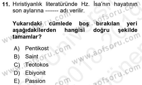 Yaşayan Dünya Dinleri Dersi 2018 - 2019 Yılı (Final) Dönem Sonu Sınav Soruları 11. Soru