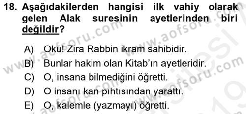 Yaşayan Dünya Dinleri Dersi 2018 - 2019 Yılı (Final) Dönem Sonu Sınav Soruları 18. Soru