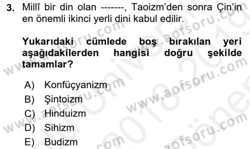 Yaşayan Dünya Dinleri Dersi 2018 - 2019 Yılı (Final) Dönem Sonu Sınav Soruları 3. Soru