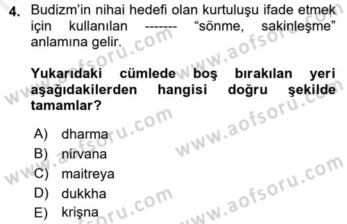 Yaşayan Dünya Dinleri Dersi 2018 - 2019 Yılı (Final) Dönem Sonu Sınav Soruları 4. Soru