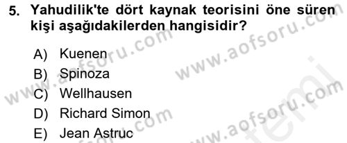 Yaşayan Dünya Dinleri Dersi 2018 - 2019 Yılı (Final) Dönem Sonu Sınav Soruları 5. Soru