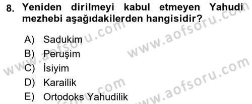 Yaşayan Dünya Dinleri Dersi 2018 - 2019 Yılı (Final) Dönem Sonu Sınav Soruları 8. Soru