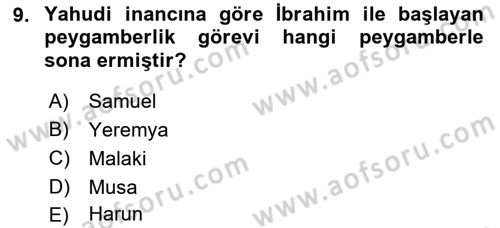 Yaşayan Dünya Dinleri Dersi 2018 - 2019 Yılı (Final) Dönem Sonu Sınav Soruları 9. Soru