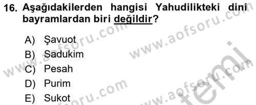 Yaşayan Dünya Dinleri Dersi 2018 - 2019 Yılı Yaz Okulu Sınav Soruları 16. Soru