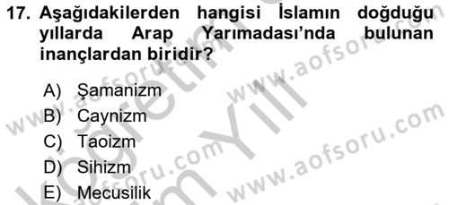 Yaşayan Dünya Dinleri Dersi 2018 - 2019 Yılı Yaz Okulu Sınav Soruları 17. Soru