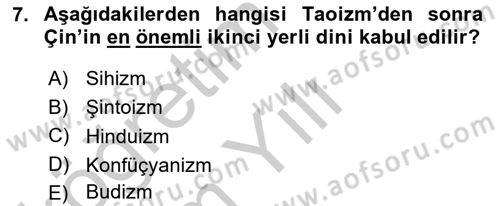 Yaşayan Dünya Dinleri Dersi 2018 - 2019 Yılı Yaz Okulu Sınav Soruları 7. Soru