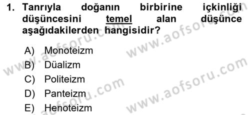 Yaşayan Dünya Dinleri Dersi 2020 - 2021 Yılı Yaz Okulu Sınav Soruları 1. Soru