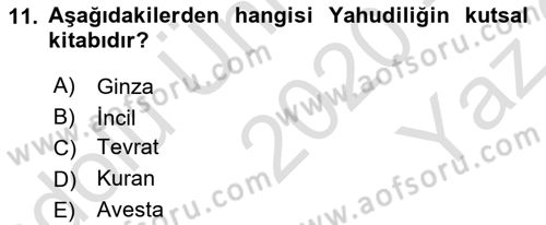 Yaşayan Dünya Dinleri Dersi 2020 - 2021 Yılı Yaz Okulu Sınav Soruları 11. Soru