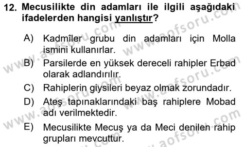 Yaşayan Dünya Dinleri Dersi 2020 - 2021 Yılı Yaz Okulu Sınav Soruları 12. Soru