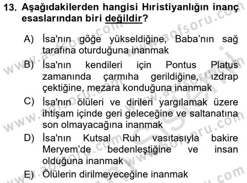 Yaşayan Dünya Dinleri Dersi 2020 - 2021 Yılı Yaz Okulu Sınav Soruları 13. Soru