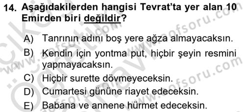 Yaşayan Dünya Dinleri Dersi 2020 - 2021 Yılı Yaz Okulu Sınav Soruları 14. Soru