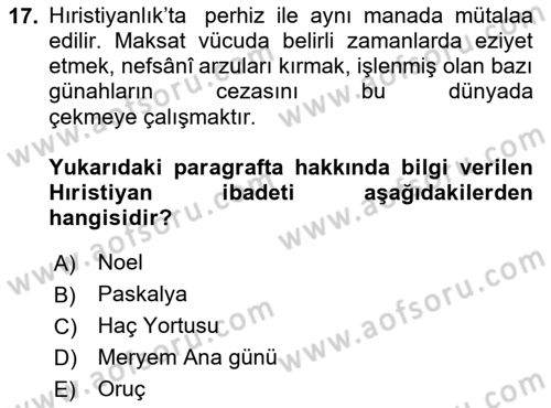 Yaşayan Dünya Dinleri Dersi 2020 - 2021 Yılı Yaz Okulu Sınav Soruları 17. Soru