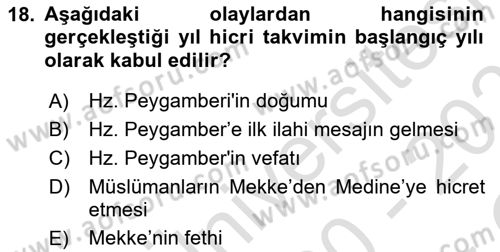 Yaşayan Dünya Dinleri Dersi 2020 - 2021 Yılı Yaz Okulu Sınav Soruları 18. Soru