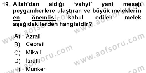 Yaşayan Dünya Dinleri Dersi 2020 - 2021 Yılı Yaz Okulu Sınav Soruları 19. Soru