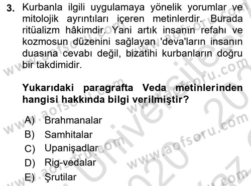 Yaşayan Dünya Dinleri Dersi 2020 - 2021 Yılı Yaz Okulu Sınav Soruları 3. Soru