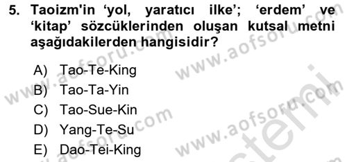Yaşayan Dünya Dinleri Dersi 2020 - 2021 Yılı Yaz Okulu Sınav Soruları 5. Soru