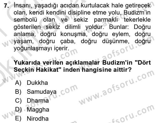 Yaşayan Dünya Dinleri Dersi 2020 - 2021 Yılı Yaz Okulu Sınav Soruları 7. Soru