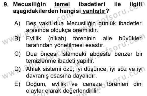 Yaşayan Dünya Dinleri Dersi 2020 - 2021 Yılı Yaz Okulu Sınav Soruları 9. Soru