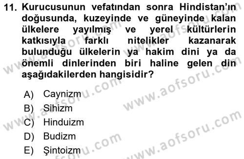 Yaşayan Dünya Dinleri Dersi 2021 - 2022 Yılı (Vize) Ara Sınav Soruları 11. Soru