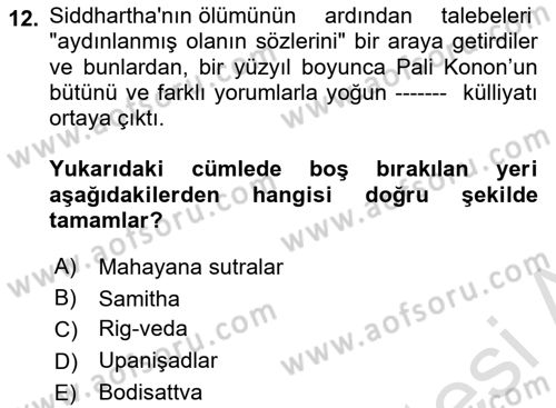 Yaşayan Dünya Dinleri Dersi 2021 - 2022 Yılı (Vize) Ara Sınav Soruları 12. Soru