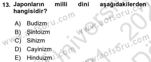 Yaşayan Dünya Dinleri Dersi 2021 - 2022 Yılı (Vize) Ara Sınav Soruları 13. Soru