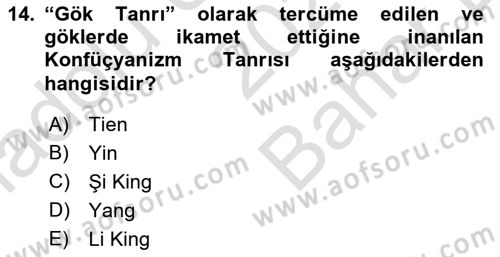 Yaşayan Dünya Dinleri Dersi 2021 - 2022 Yılı (Vize) Ara Sınav Soruları 14. Soru
