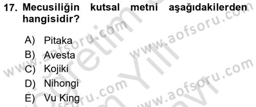 Yaşayan Dünya Dinleri Dersi 2021 - 2022 Yılı (Vize) Ara Sınav Soruları 17. Soru