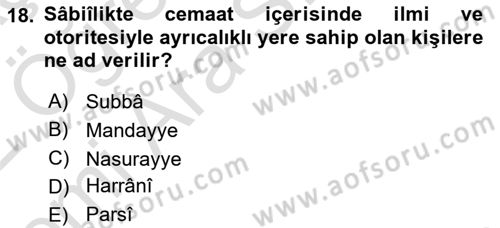 Yaşayan Dünya Dinleri Dersi 2021 - 2022 Yılı (Vize) Ara Sınav Soruları 18. Soru