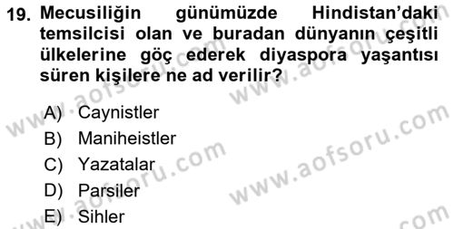 Yaşayan Dünya Dinleri Dersi 2021 - 2022 Yılı (Vize) Ara Sınav Soruları 19. Soru