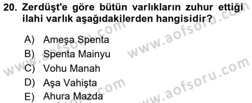 Yaşayan Dünya Dinleri Dersi 2021 - 2022 Yılı (Vize) Ara Sınav Soruları 20. Soru