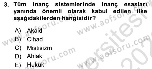 Yaşayan Dünya Dinleri Dersi 2021 - 2022 Yılı (Vize) Ara Sınav Soruları 3. Soru