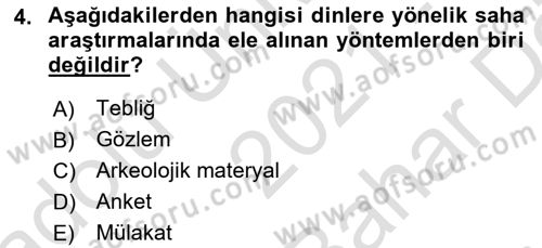 Yaşayan Dünya Dinleri Dersi 2021 - 2022 Yılı (Vize) Ara Sınav Soruları 4. Soru