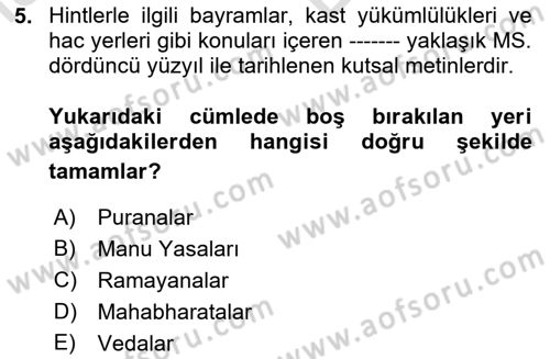 Yaşayan Dünya Dinleri Dersi 2021 - 2022 Yılı (Vize) Ara Sınav Soruları 5. Soru