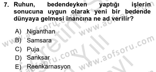 Yaşayan Dünya Dinleri Dersi 2021 - 2022 Yılı (Vize) Ara Sınav Soruları 7. Soru