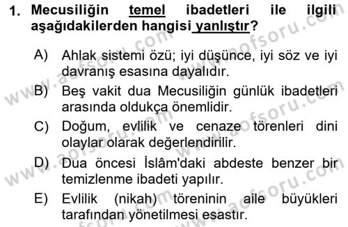 Yaşayan Dünya Dinleri Dersi 2021 - 2022 Yılı (Final) Dönem Sonu Sınav Soruları 1. Soru