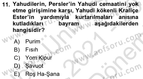 Yaşayan Dünya Dinleri Dersi 2021 - 2022 Yılı (Final) Dönem Sonu Sınav Soruları 11. Soru