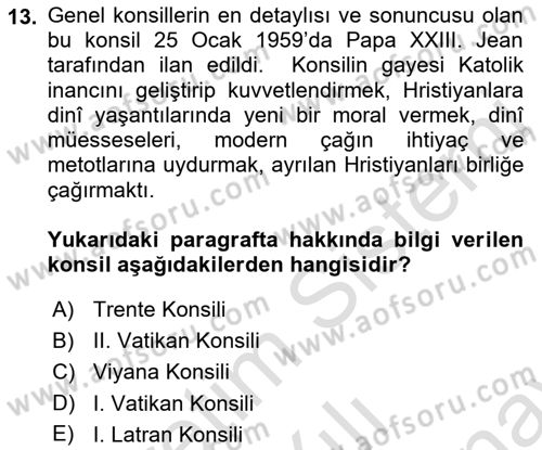 Yaşayan Dünya Dinleri Dersi 2021 - 2022 Yılı (Final) Dönem Sonu Sınav Soruları 13. Soru