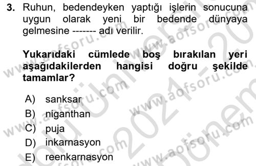 Yaşayan Dünya Dinleri Dersi 2021 - 2022 Yılı (Final) Dönem Sonu Sınav Soruları 3. Soru