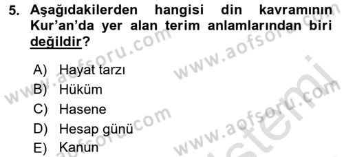 Yaşayan Dünya Dinleri Dersi 2021 - 2022 Yılı (Final) Dönem Sonu Sınav Soruları 5. Soru
