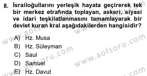 Yaşayan Dünya Dinleri Dersi 2021 - 2022 Yılı (Final) Dönem Sonu Sınav Soruları 8. Soru