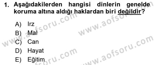 Yaşayan Dünya Dinleri Dersi 2021 - 2022 Yılı Yaz Okulu Sınav Soruları 1. Soru